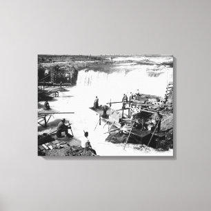 Manar som fiskar på Celilo nedgångar, fotografer Canvastryck