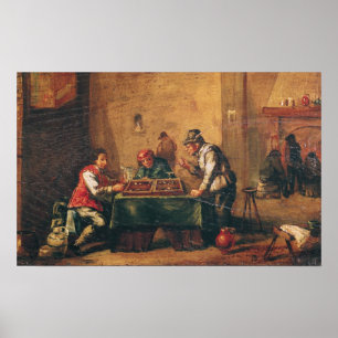 Manar som leker Backgammon i en krog Poster