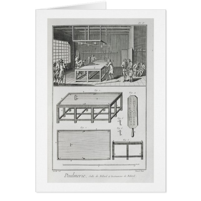 Manar som leker biljard, från 'den Encyclopedie Hälsningskort (Framsidan)