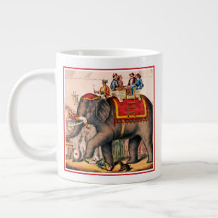 Manar som utför en cirkus-handling med en elefant. jumbo mugg