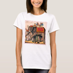 Manar som utför en cirkus-handling med en elefant. t shirt