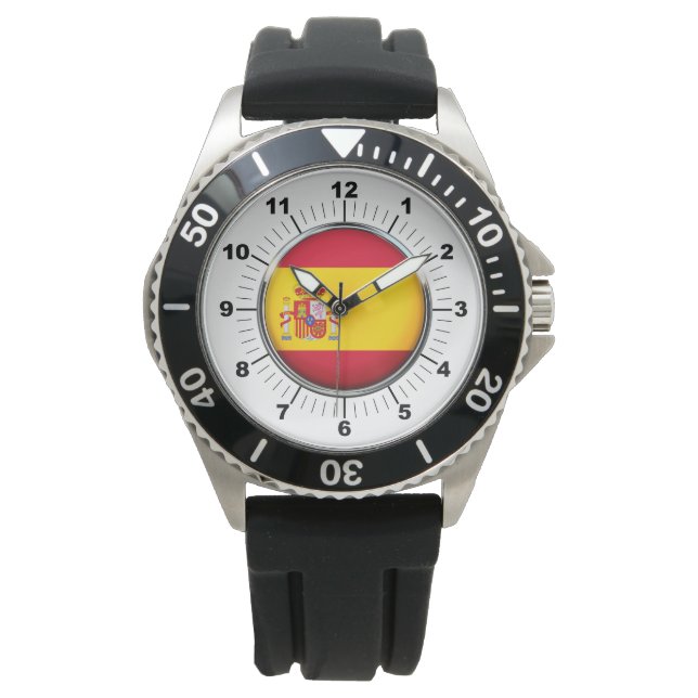 Manar Spanien Flagga Black Rubber Strap Watch Armbandsur (Framsida)