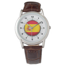 Manar Spanien Flagga Brown Leather Strap Watch