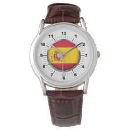 Manar Spanien Flagga Brown Leather Strap Watch Armbandsur