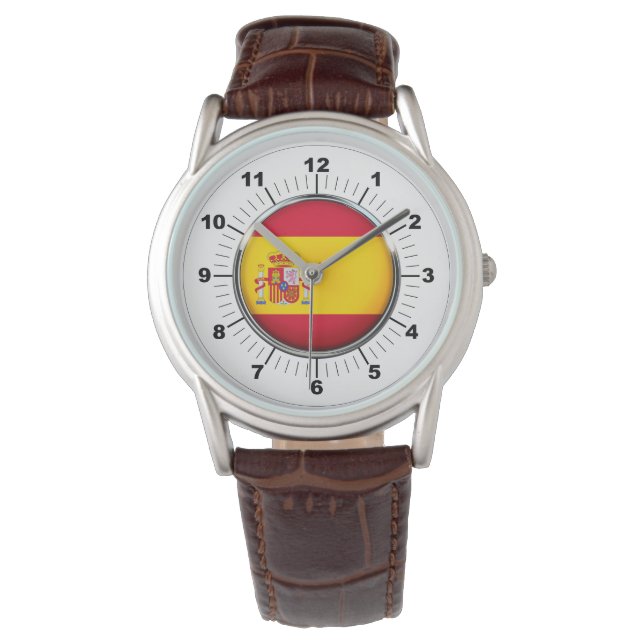 Manar Spanien Flagga Brown Leather Strap Watch Armbandsur (Framsida)