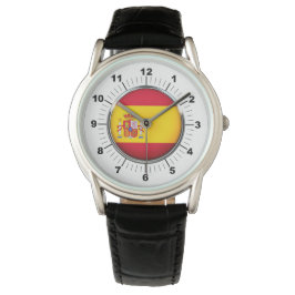 Manar Spanien Flagga Krona Black Leather Strap Wat Armbandsur