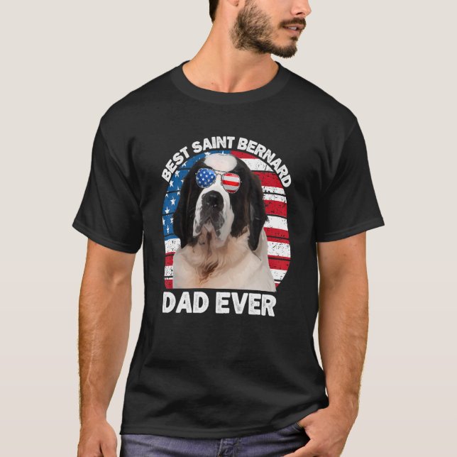 Manar St Bernard Pappa American Flagga Saint Berna T Shirt (Framsida)