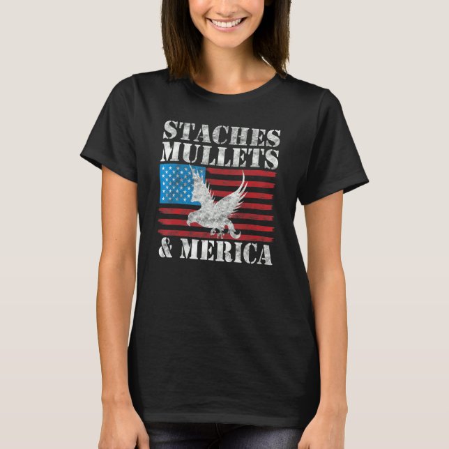 Manar Stacher mullets och Merica American Flagga R T Shirt (Framsida)