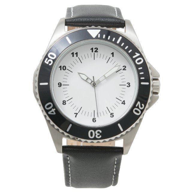 Manar Stainless Steel Black Leather Strap Watch Armbandsur (Framsida)
