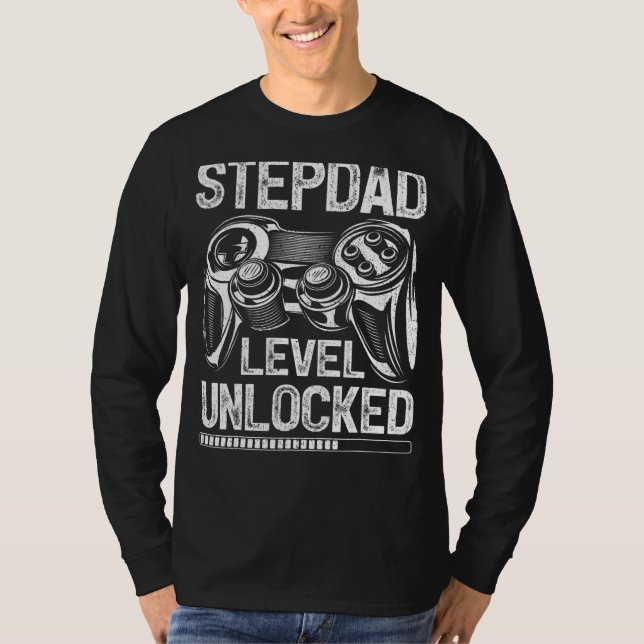 Manar Stepdad Level Unlock Video Gamer Pappor T Shirt (Framsida)
