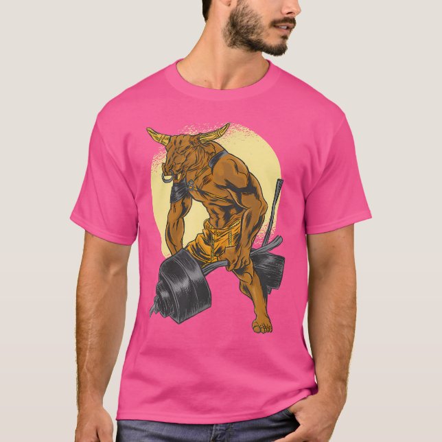 Manar Strong Minotaur Weight Lyting Graphic T Shirt (Framsida)