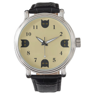 Manar svart kattklocka armbandsur