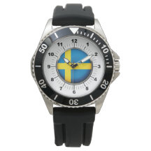 Manar Sverige Flagga Black Rubber Strap Watch