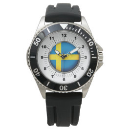 Manar Sverige Flagga Black Rubber Strap Watch Armbandsur