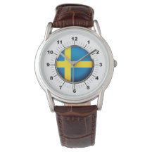 Manar Sverige Flagga Classic Brown Leather Watch