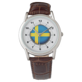 Manar Sverige Flagga Classic Brown Leather Watch Armbandsur