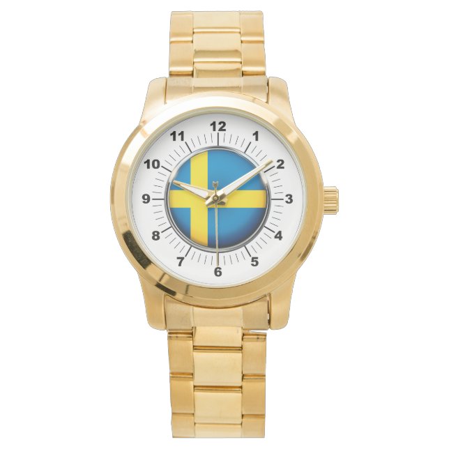 Manar Sverige Flagga Oversized Guld Bracelet Watch Armbandsur (Framsida)