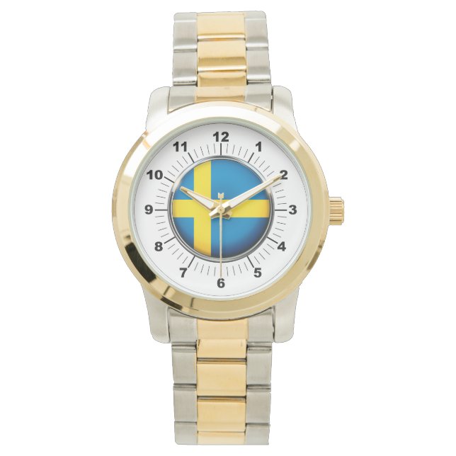 Manar Sverige Flagga Oversized Two-Tone Watch Armbandsur (Framsida)