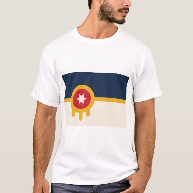 Manar T Shirt med Flagga av Tulsa, Oklahoma (Framsida)