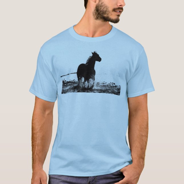 Manar T Shirts Runts Horse Pop Art Light Blue (Framsida)