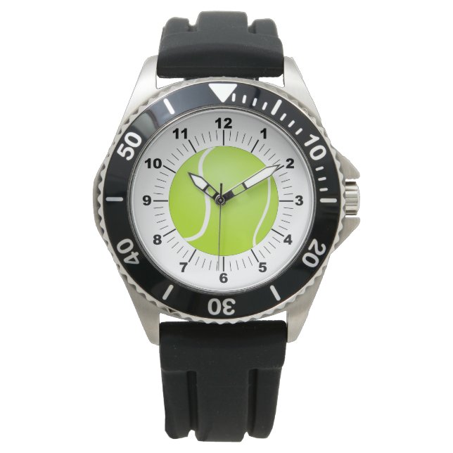 Manar Tennis Boll Krona Black Rubber Strap Armbandsur (Framsida)