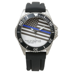 *~* Manar Thin Blue Line Flagga Polisman's Armbandsur