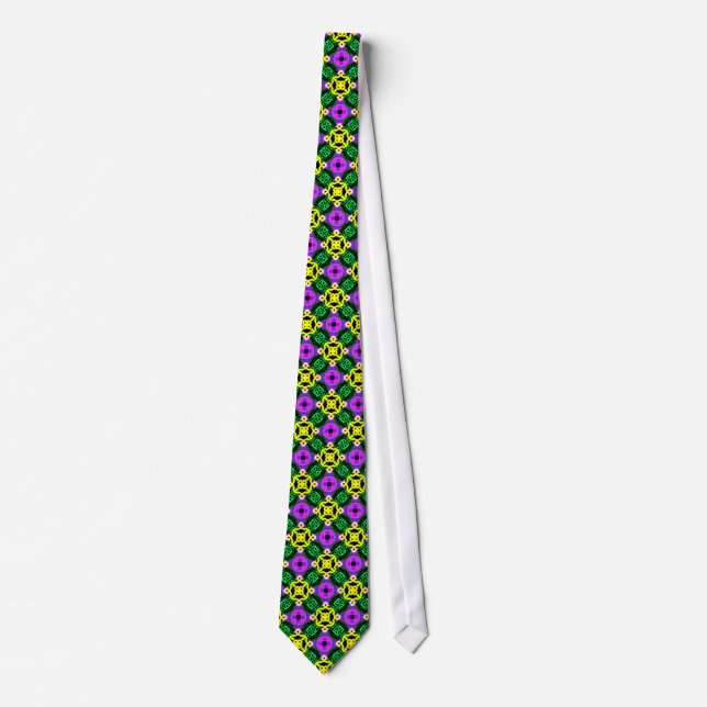 Manar Tie: Geometriskt Mardi Gras ljust neon Slips (Framsida)