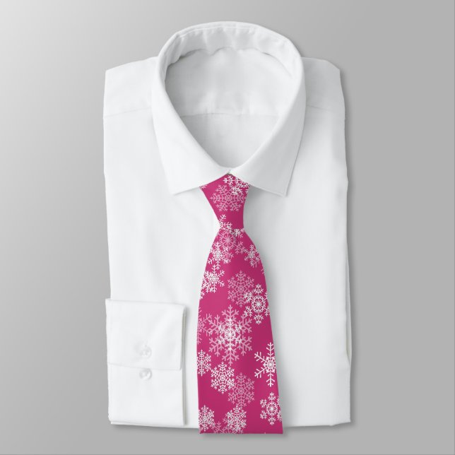 Manar Tie-jul Snöflingor i Magenta Rosa Slips (Bunden)