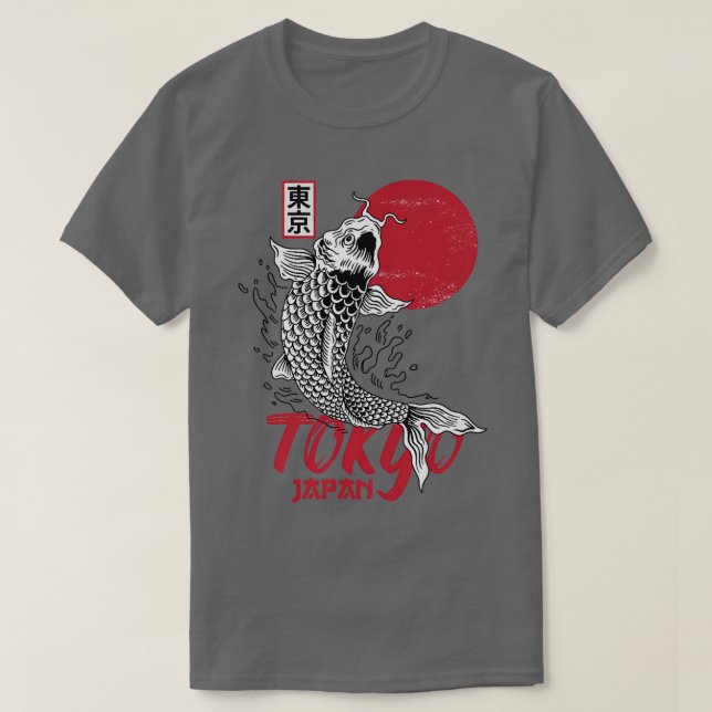 Manar Tokyo Japan Design med Koi Carp i Red och T Shirt (Design framsida)