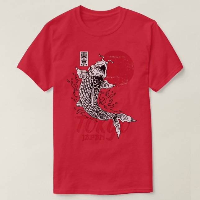 Manar Tokyo Japan Design med Koi Carp i Red och T Shirt (Design framsida)