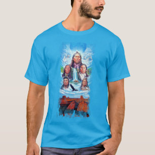 Manar Trendig Teal Blue Berömd Native Amerika T Shirt