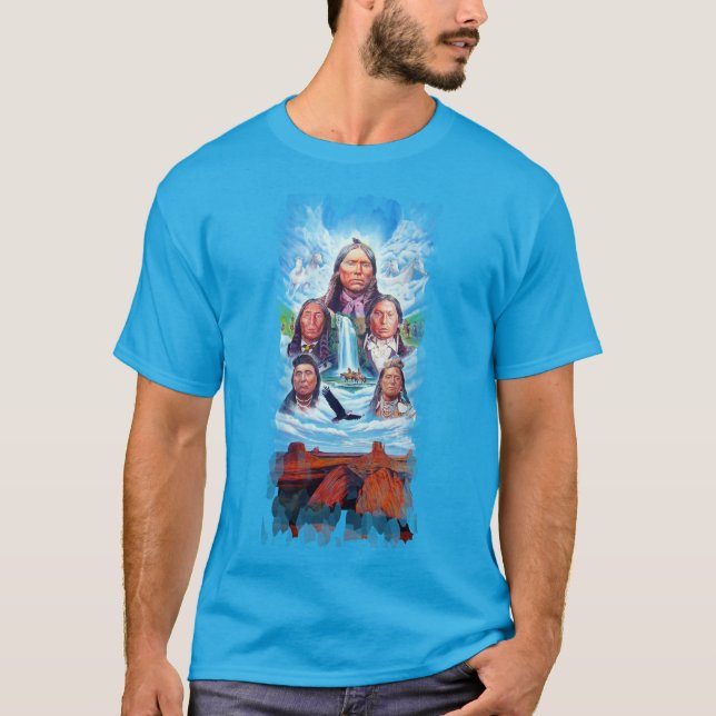 Manar Trendig Teal Blue Berömd Native Amerika T Shirt (Framsida)
