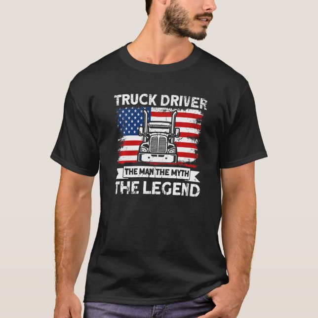 Manar Trucker Lastbil Driver American Flagga Man M T Shirt (Framsida)