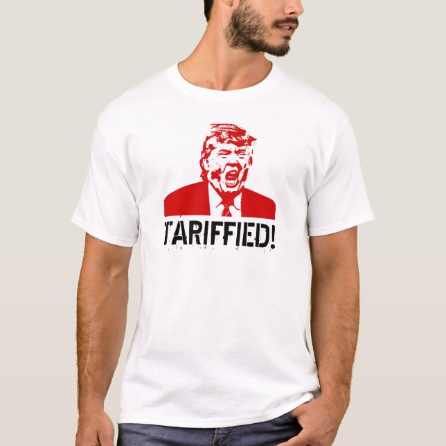 Manar Trump T-Shirt: "TARIFFIED!" Trump Ligger T Shirt (Framsida)