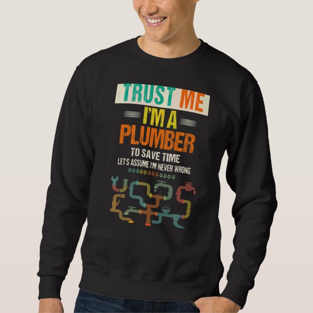 Manar Trust Jag är en plumber till Spara Time Plum Lång Ärmad Tröja (Framsida)