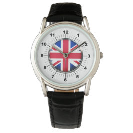 Manar UK Flagga Black Leather Strap Watch Armbandsur