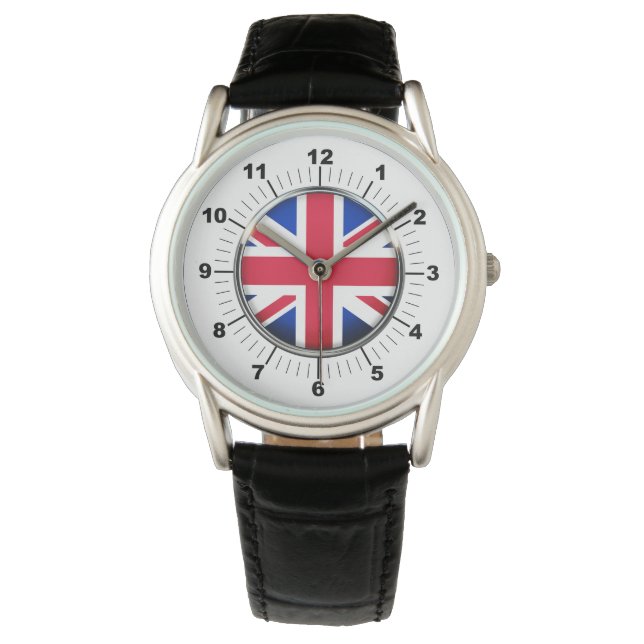 Manar UK Flagga Black Leather Strap Watch Armbandsur (Framsida)