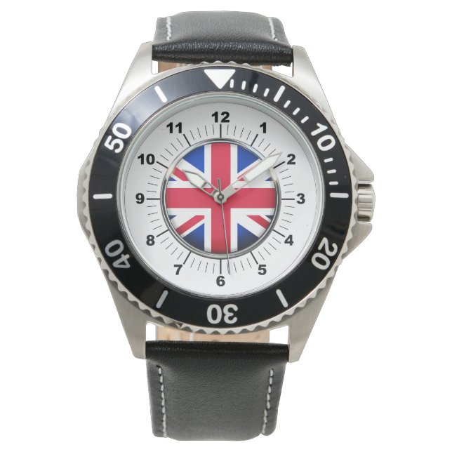 Manar UK Flagga Black Leather Strap Watch Armbandsur (Framsida)