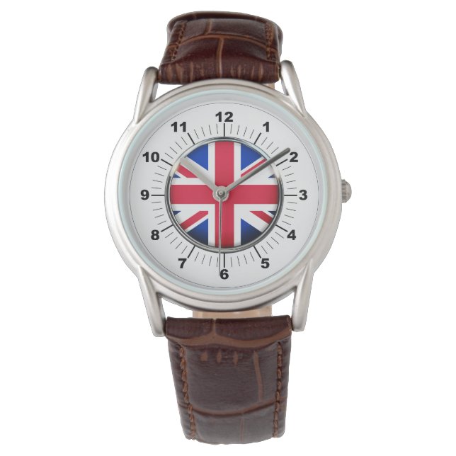 Manar UK Flagga Classic Brown Leather Strap Watch Armbandsur (Framsida)