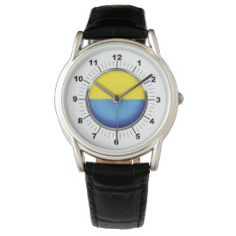 Manar Ukraina Flagga Black Leather Strap Watch Armbandsur