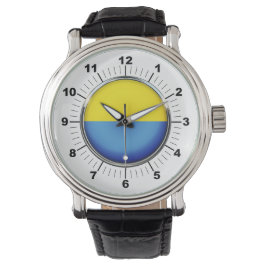 Manar Ukraina Flagga Black Leather Strap Watch Armbandsur