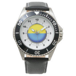 Manar Ukraina Flagga Black Leather Strap Watch Armbandsur