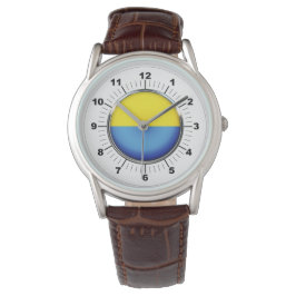 Manar Ukraina Flagga Brown Leather Strap Watch Armbandsur