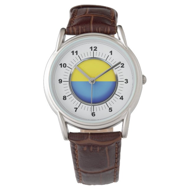 Manar Ukraina Flagga Brown Leather Strap Watch Armbandsur (Framsida)