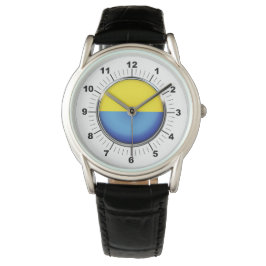 Manar Ukraina Flagga Krona Black Leather Strap Wat Armbandsur