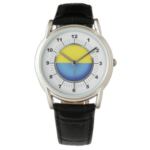 Manar Ukraina Flagga Krona Black Leather Strap Wat Armbandsur
