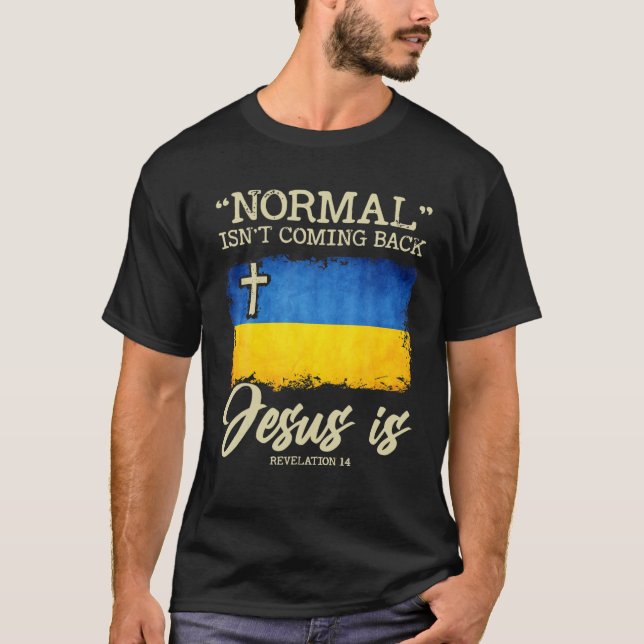 Manar ukrainsk Flagga under gud Jesus Ukraina T Shirt (Framsida)