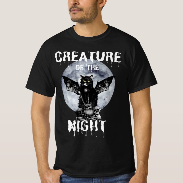 Manar/Unisex Creature of the Nght Cat T Shirt (Framsida)