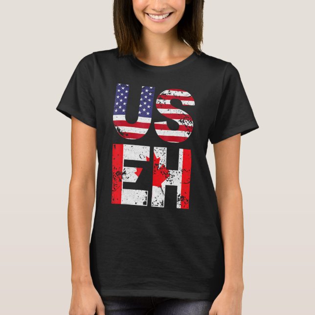 Manar Us Eh I Canada American Flagga T Shirt (Framsida)