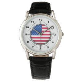 Manar USA flagga Classic Black Leather Strap Watch Armbandsur